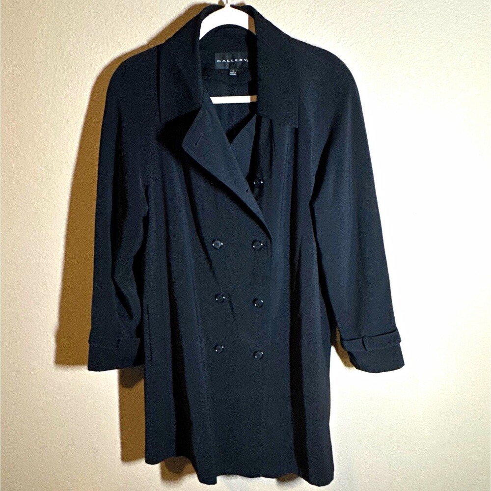Gallery Women’s Black Double-Breasted Lined Mid-Length Trench Coat Size S